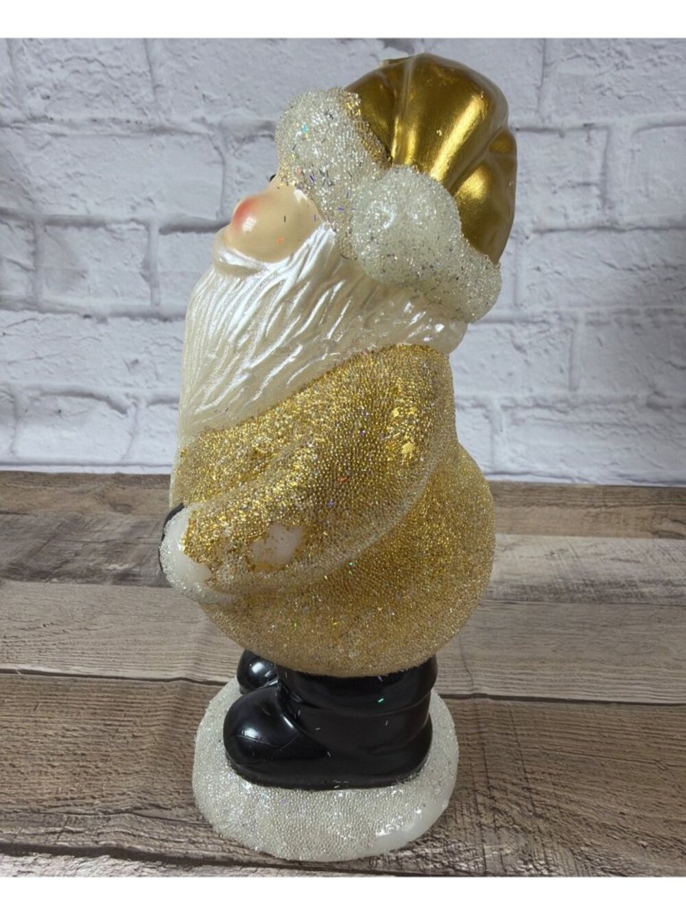 Pottery Barn Candle Santa Claus Gold Glitter Christmas Holiday 90s Vintage AS IS - Picture 9 of 15